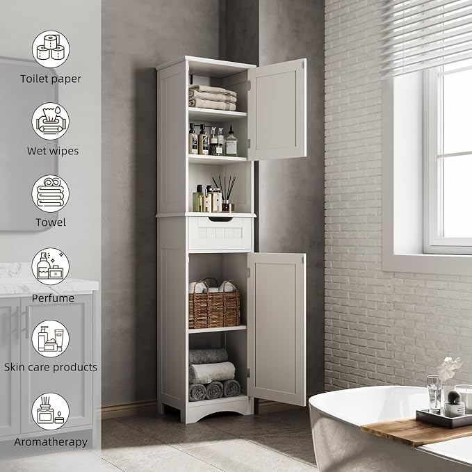 Bealife 67" H Tall Bathroom Storage Cabinet, Tall and Narrow Linen Storage - Image 5