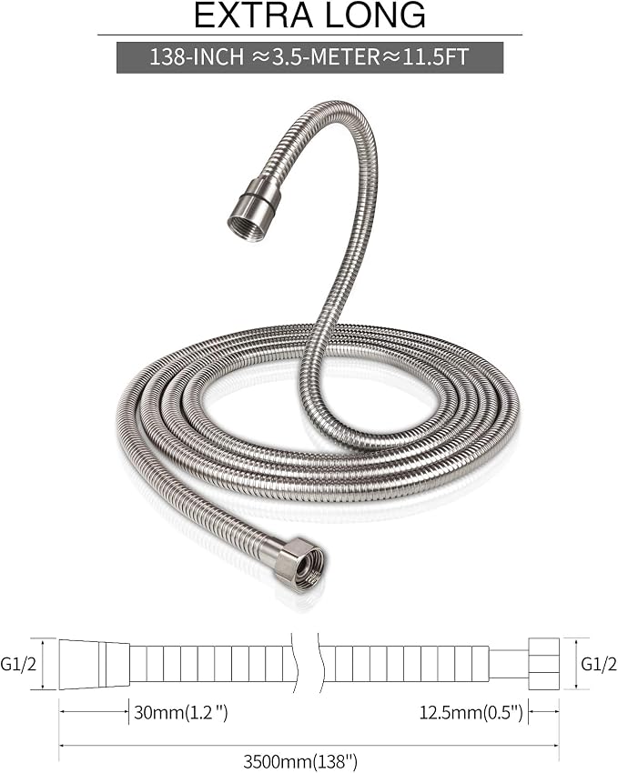 PHASAT Shower Hose, 138 Inches Extra Long Shower Hose Replacement, 304 - Image 2