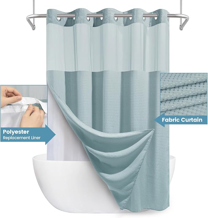 Fog Blue No Hook Shower Curtain - Image 4