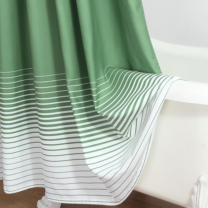 Green Shower Curtain, Sage Green and White Gradient Horizontal Stripe - Image 5