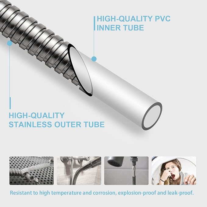 OFFO Shower Hose, 158 in Kink Free Stainless Steel Shower Hose Attachment - Image 4