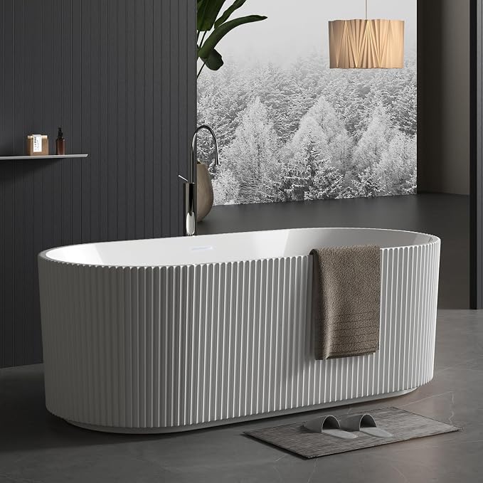59" Acrylic Freestanding Soaking Bathtub, Contemporary Design Pleated Tub by IDEALHOUSE