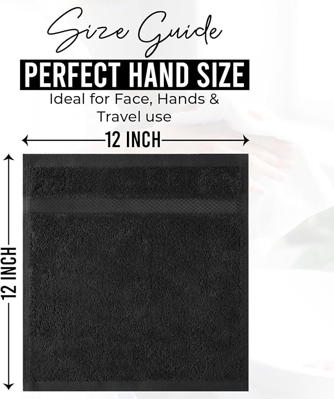 DAN RIVER 12-Pack Premium 100% Cotton Black Face Towels – Reusable Face Towel - Image 2