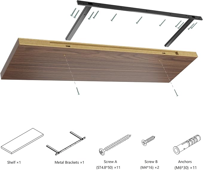 Wall Shelf Set of 3, Walnut Floating Shelves 24 in W x 10 in D x 1 in H - Image 7