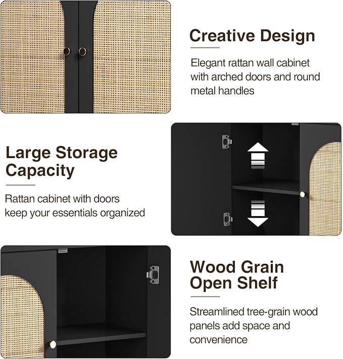 Rattan Bathroom Wall Cabinet, Boho Medicine Wall Cabinet - Image 5