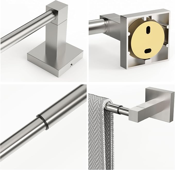 RUACQ Adjustable Towel Bar 13.8 to 24 inch, Square Base Single Towel Racks - Image 5