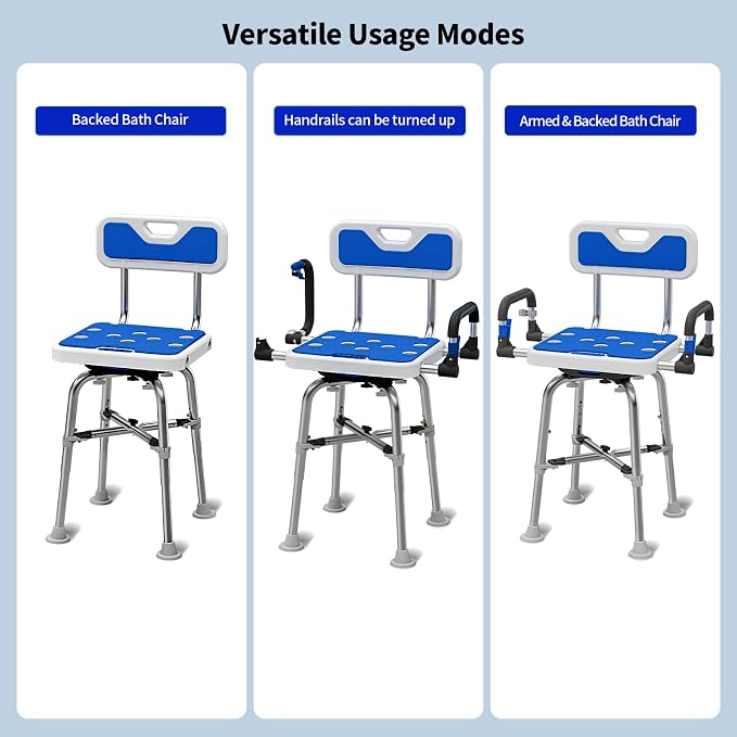 Swive Shower Chair with Arms and Back Heavy Duty 500 lbs - Image 7