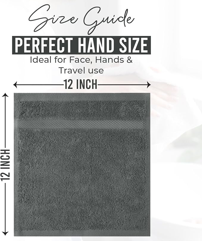 DAN RIVER 12-Pack Premium 100% Cotton Gray Face Towels – Reusable Face Towel Set - Image 2