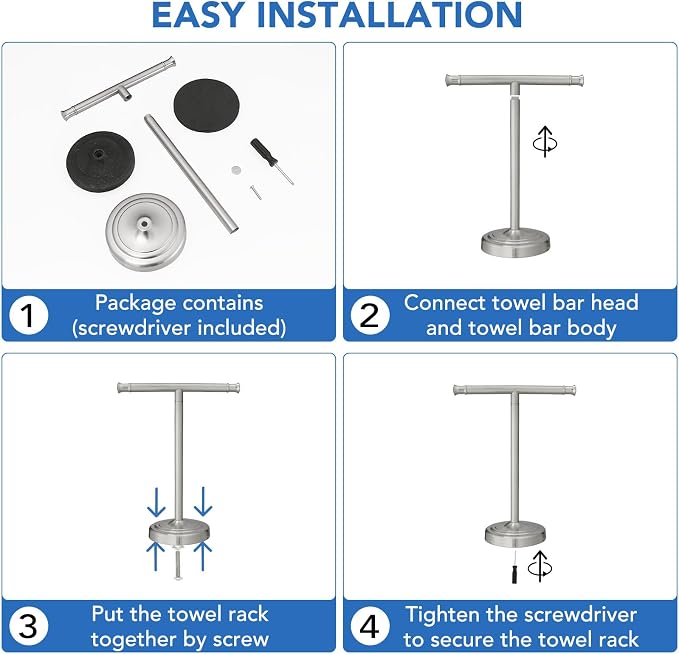 RUMOSE 13 Inch Brushed Nickel Towel Stand Hand Towel Holder Bathroom Kitchen - Image 9
