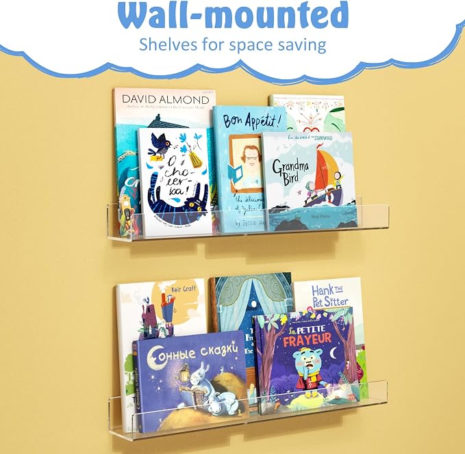 NIUBEE 24-Inch Acrylic Kids Floating Bookshelves, Wall Mounted Clear Shelves - Image 4