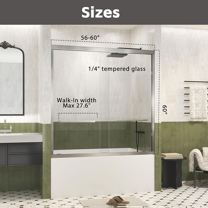 Shower Doors Glass Sliding, Semi-Frameless, 1/4" Inch Sgcc Tempered Glass - Image 7