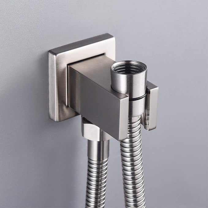 Wall Supply Elbow with Hand Shower Holder, Brass Square G1/2 Shower Hose - Image 6
