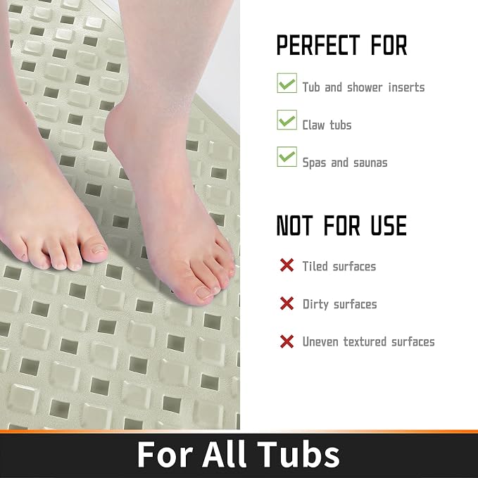 Yimobra Non Slip Bath Mat, Super Strong Suction Cups, 34.5"x15.5"Long Tub Mat - Image 4