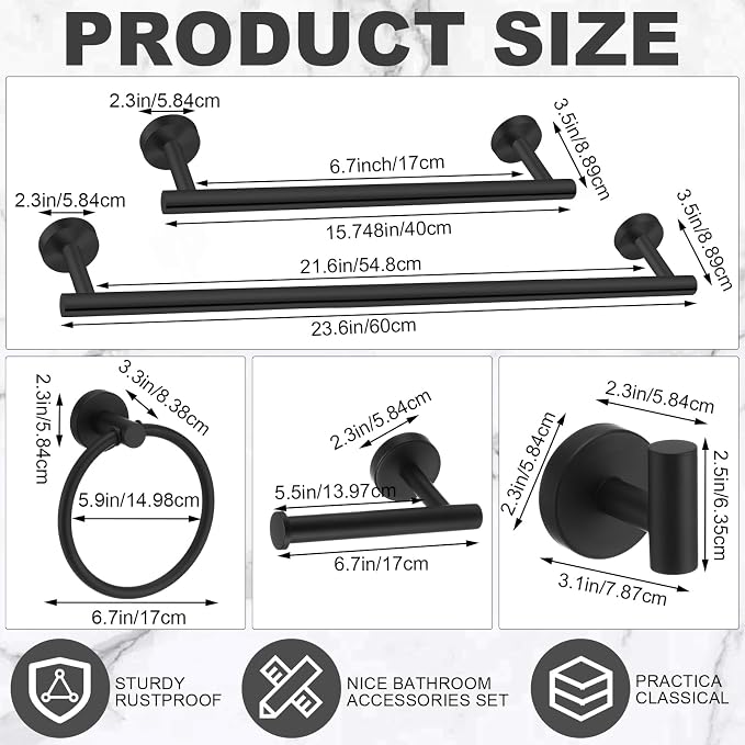 Gisafai 25 Pcs Bathroom Hardware Set, 23.6 Inch Brushed Towel Bar Ring Toilet - Image 2