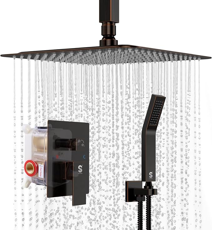 SR SUN RISE 12 Inch Oil Rubbed Bronze Shower System Brass Bathroom Luxury Rain by SRSUNRISE