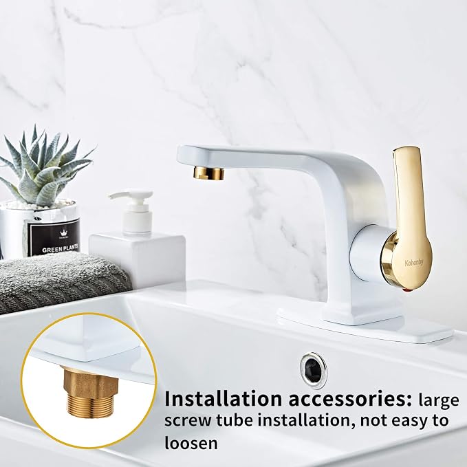 Modern White Bathroom Faucet, Single Handle Commercial Bathroom Sink Faucet - Image 3