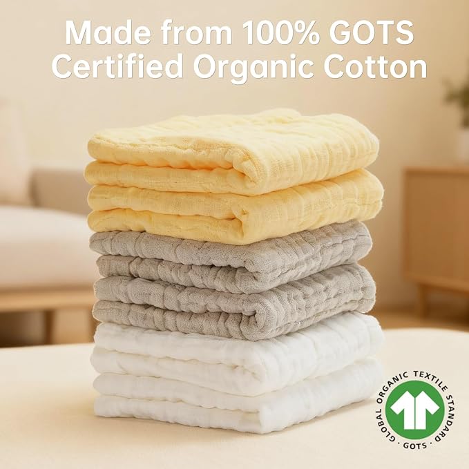 Organic Muslin Baby Washcloths 6 Pack Baby Bath Face Towel 12x12 Inch Extra - Image 5