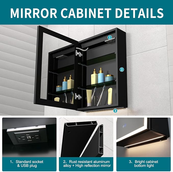 Lighted Medicine Cabinet with Mirror, 20 x 28 inch LED Bathroom Cabinet with - Image 3