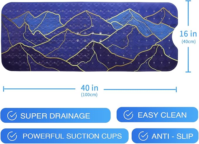 Mountain Bathtub Mat Non Slip 40x16in Gold Line Extra Long Bath Mat - Image 7