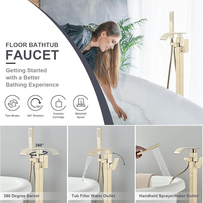 Senlesen Freestanding Bathtub Faucets Floor Mounted Tub Filler Faucet - Image 2