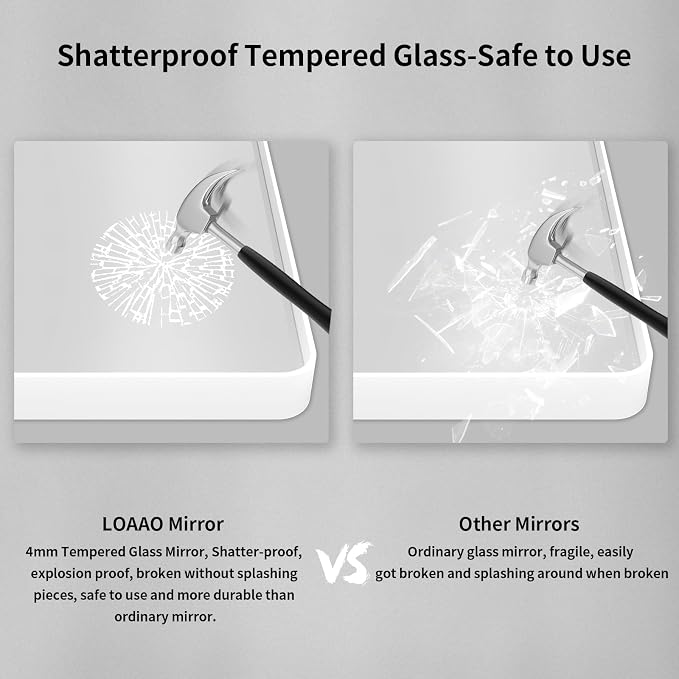 LOAAO 72x40 Inch White Metal Framed Bathroom Mirror - Image 6