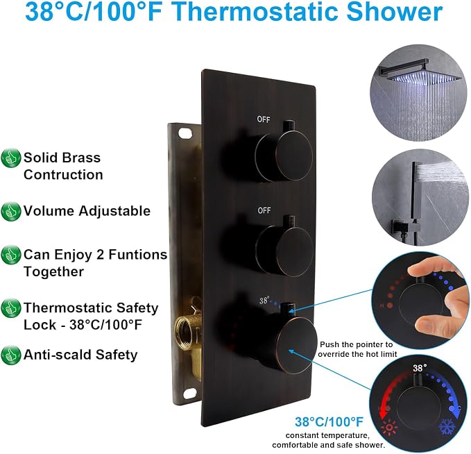2 Way Shower Diverter Valve Brass Dual Functions Thermostatic Shower Mixing - Image 5