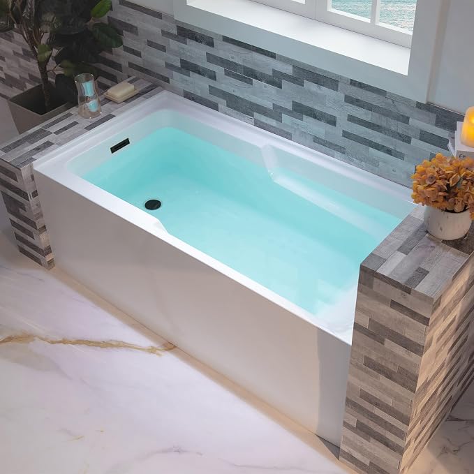 WOODBRIDGE 54" Acrylic Rectangular Alcove Soaking Bathtub in White - Image 2