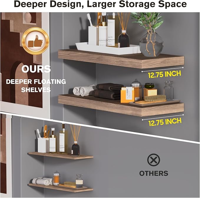 Floating Shelf, 24 in W x 12.75 in D x 2 in H Wooden Floating Wall Shelf - Image 4