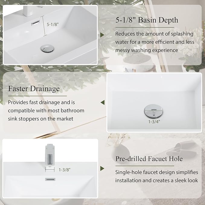 60" Wall-Mounted Bathroom Vanity, Double Sink Floating Cabinet - Image 5