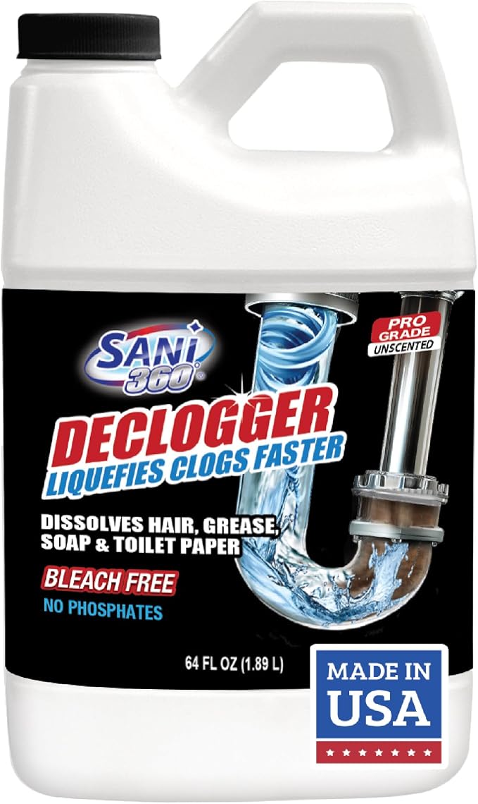Sani 360° Declogger Dissolves Hair, Soap Scum, Toilet Paper. Drain Clog Remover by SANI360%C2%B0