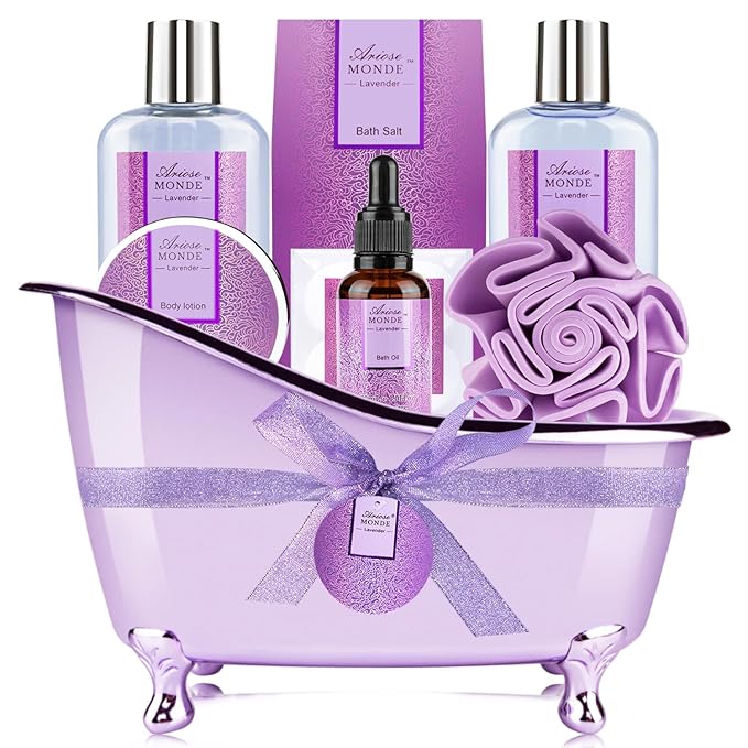 Bath Sets for Women Gift, Bath and Body Gifts Set, Lavender Spa Gift for Self by Ariosemonde