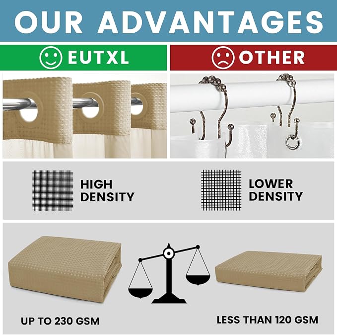 Beige Stall No Hook Shower Curtain - Image 2
