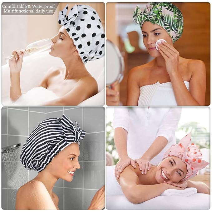 Shower Cap Luxury Shower Caps for Women Reusable Waterproof Hair Cap for Shower - Image 6