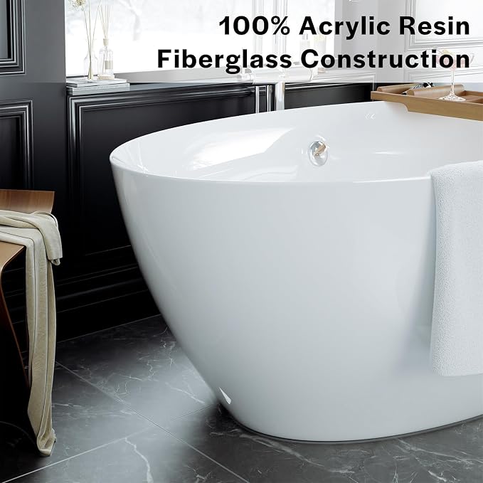 Empava Freestanding Bathtub, Non-Slip Flat Bottom, Glossy White, cUPC Certified - Image 5