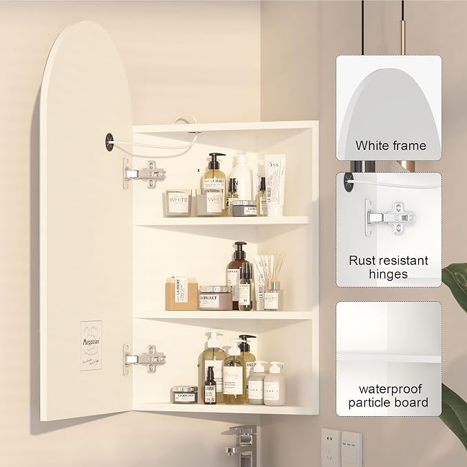 16x31 Inch White Lighted Corner Medicine Cabinet - Image 6