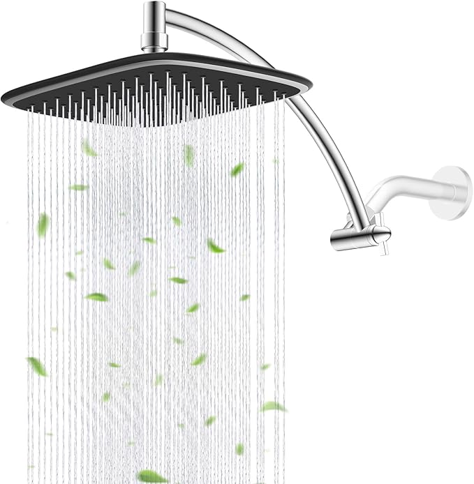 Rain Shower Head with 12" Shower Head Extension Arm, Metal Shower Head Extender by iFealClear