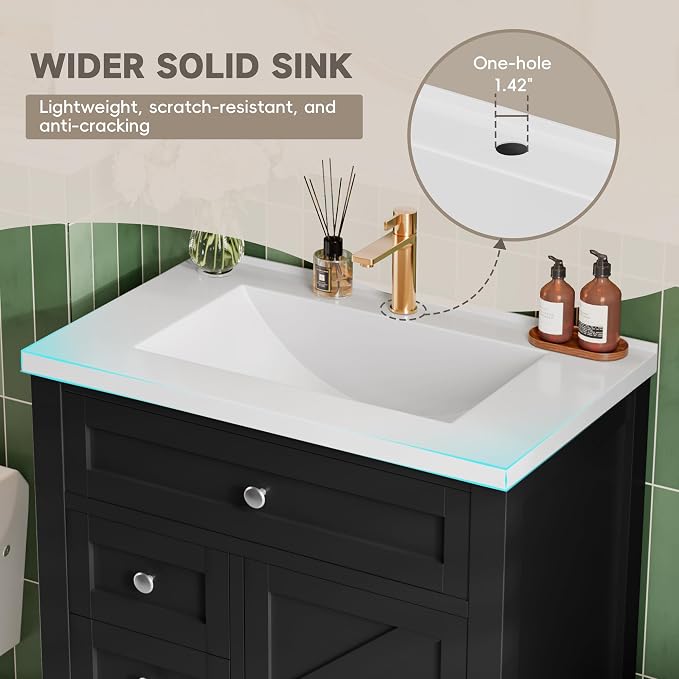 YESHOMY Bathroom Vanity with 30" Sink, Modern Wood Pedestal Bathroom Spacious - Image 4
