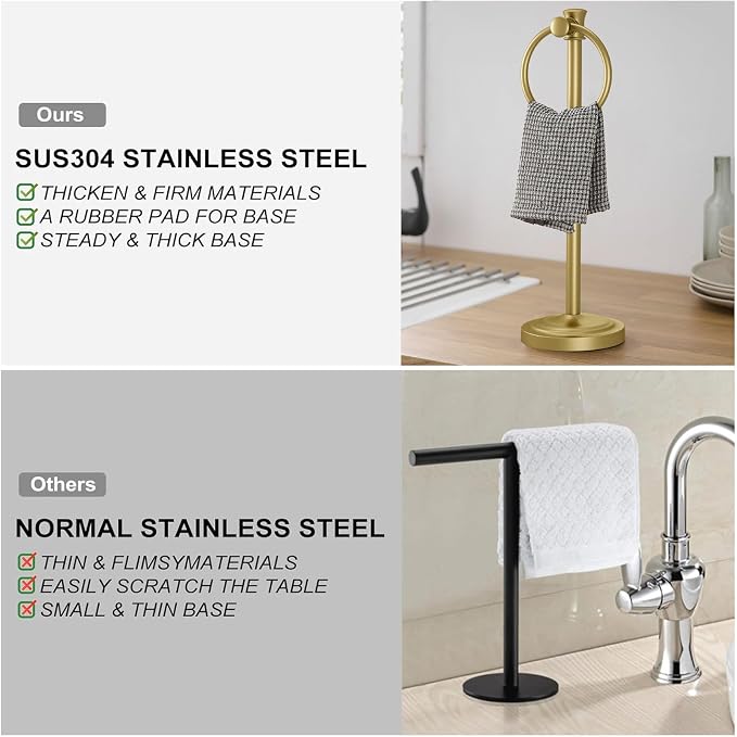 Hoimpro 17 Inch Stand Hand Towel Holder Towel Bar Towel Hanging Ring, Free - Image 5