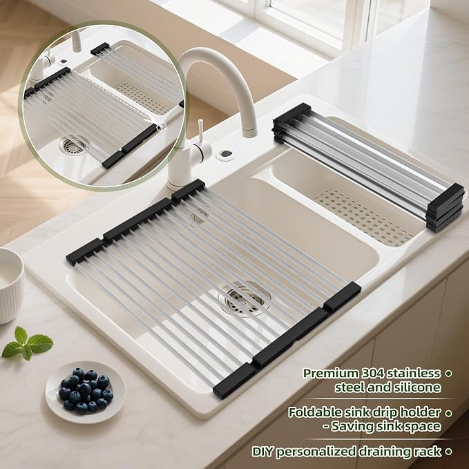 GAViA Roll Up Dish Drying Rack Over The Sink Drying Rack Stainless Steel Sink - Image 4