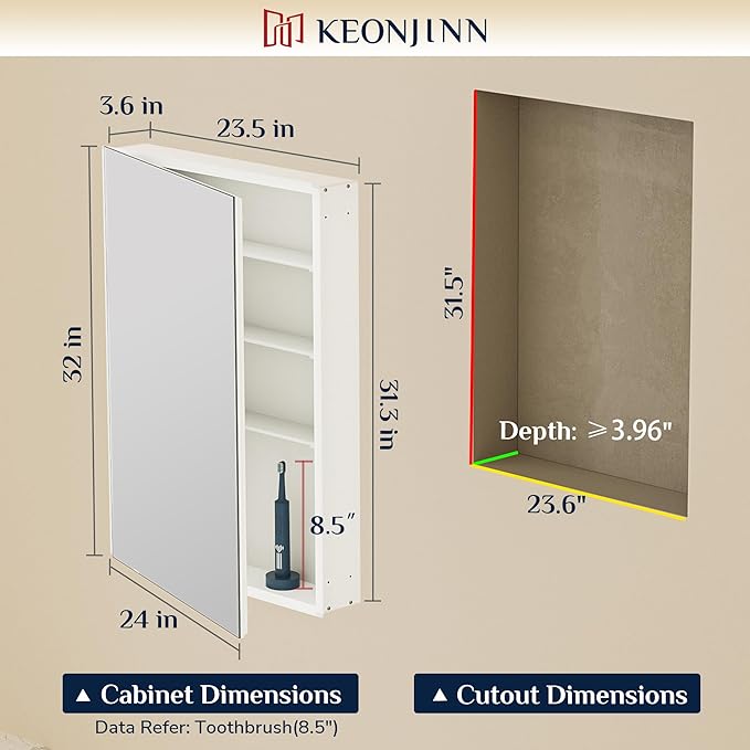 Keonjinn 24 x 32 Inch Medicine Cabinet - Image 2
