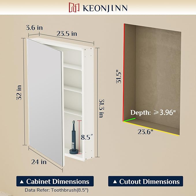 Keonjinn 24 x 32 Inch Silver Medicine Cabinet - Image 2