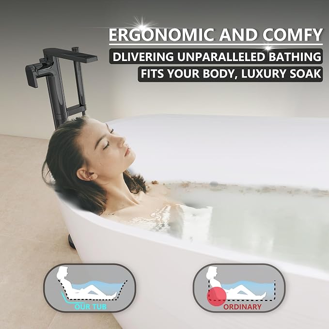 59" High-back Acrylic Freestanding Bathtub, Stand Alone Slipper Soaking Tub - Image 2