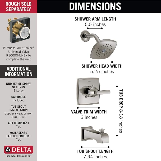 Delta Faucet Ashlyn 14 Series Single-Handle Tub and Shower Trim Kit, Shower - Image 4