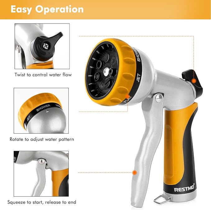 RESTMO Garden Hose Nozzle, Heavy Duty Metal Water Hose Nozzle - Image 4