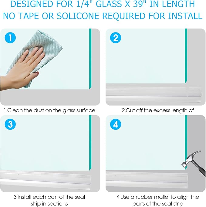 POZIA Clear Frameless Glass Shower Door Bottom Seal | Shower Door Sweep - Image 4