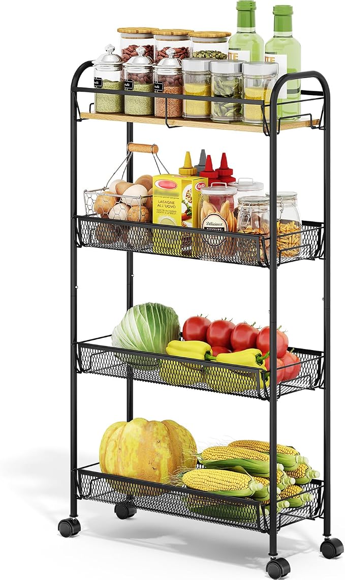 TOOLF 4-Tier Slim Rolling Cart, Metal Utility Cart, Slide Out Storage Cart by TOOLF
