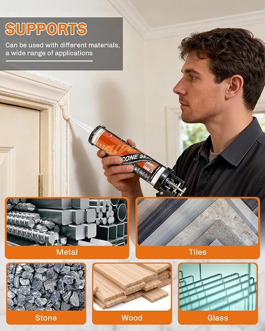 WELLUCK Almond Silicone Caulk, 100% Waterproof Caulking Silicone Sealant - Image 5