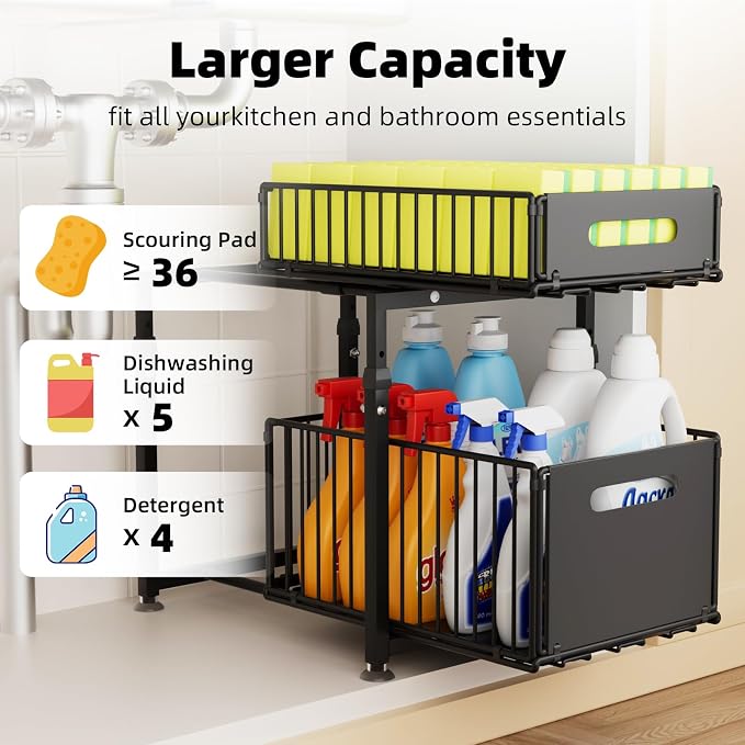 MIKEE Under Sink Organizer, 2 Tier Under Sink Organizers and Storage, Bathroom - Image 3