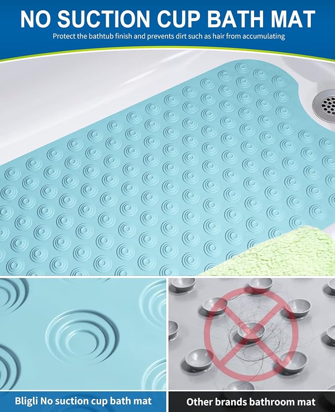 Bligli Bathtub Mat Non-Slip Without Suction Cups, 39x16inch Extra Long Bath Mats - Image 4