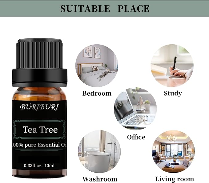 BURIBURI Tea Tree, Eucalyptus and Vanilla Essential Oil Set, 100% Pure 3Pcs - Image 6